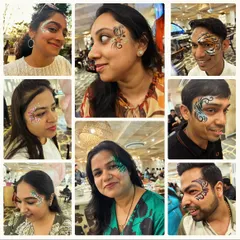 It's not just for kids! I love it when adults join in on the face painting fun. Here's a collage of joyful grown-ups showing off their glittery and bold face art from a recent event.