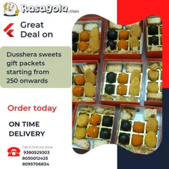 For Dussehra, I offer these special corporate gift packets starting from 250 rupees. They contain an assortment of traditional sweets and are a great way to share festive joy with colleagues and clients.