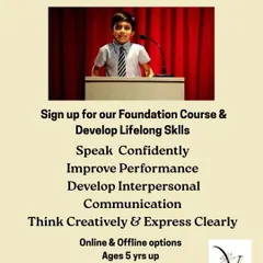 Our Drama & Public Speaking Foundation Course is where confidence begins for children aged 5 and up. Available online and offline, this program builds lifelong skills in communication, creativity, and performance, preparing kids for any stage in life.