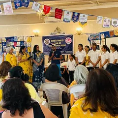 I am speaking to the members of the Inner Wheel Club of Delhi Sainik Farms. Here, I am explaining the philosophy behind self-defense and introducing my students.