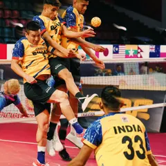 This stroboscopic effect in-camera shows the full motion of a Sepaktakraw spike. It's a creative technique I use to deliver visually stunning action photography.