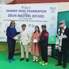 Prize distribution ceremony at the Delhi Masters (MT400) held at the R.K. Khanna Tennis Stadium. We facilitate top-tier events for the masters tennis circuit.