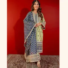 The Shagun Pima Satin Green Kurta Set is a sale must have. The unique color combination and comfortable satin fabric make it a versatile choice for any festive occasion.