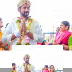 A collage showing the groom during the wedding rituals, both in a prayerful pose and greeting the guests. I document the entire flow of the ceremony.