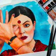 A watercolor portrait of Sushmita Sen as the inspiring transgender activist Shree Gauri Sawant from the series 'Taali'. Her powerful performance moved me to paint this.