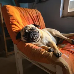 This is what our cage-free promise looks like. After a day of fun, every dog finds their perfect spot for a nap, whether it's a soft chair or a cozy bed.