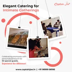 Experience the difference a personalized touch makes for your special moments. This image showcases our elegant catering for intimate parties, highlighting our ability to create a premium experience for even a small group of 50 guests.