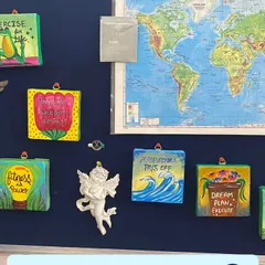 It brings me so much joy to see my art find a home. Here's a collection of my mini motivational canvases on a client's board. Seeing them become a part of someone's daily life is the best feeling, sach mein.