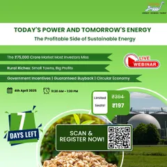 Creating urgency for our Bio-Energy webinar, this ad shows a countdown with a backdrop of a Bio-CNG plant. It reinforces the message of turning India's 350M+ tons of organic waste into a high-demand clean fuel business.