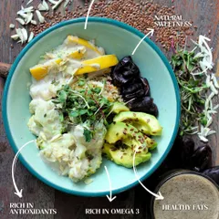 This is our ‘Amigo’ Superfood Bowl, and it’s a perfect example of how we make food that loves you back. It features tangy quinoa, creamy avocado for healthy fats, broccoli for antioxidants, and dates for natural sweetness. It's a complete, balanced meal packed with protein and fiber to fuel your day without feeling heavy.