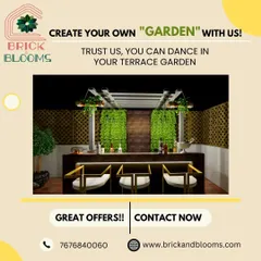 Let us help you create the garden of your dreams. This concept for a terrace bar features vertical green walls and stylish seating, showing how we can design a functional and fun space for you to enjoy.
