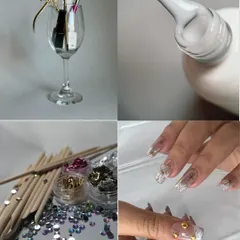 An inspiration board for a clean, elegant, and modern nail set. This collage features the tools and materials I use to create my signature looks.