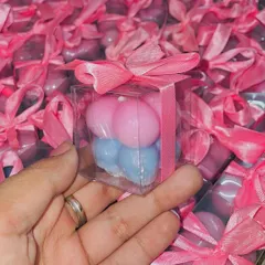 A close-up of the pink and blue bubble candles for the #POOKASH baby shower. These are a fun and modern way to celebrate the upcoming arrival.