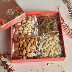 This Diwali Fruit & Nut Box is a healthy and traditional gift, filled with premium quality pistachios, raisins, almonds, and cashews in a beautifully designed box.