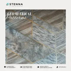 This wallpaper features a complex geometrical pattern that mixes stone and wood textures. The interplay of different materials and shapes creates a captivating design that is both balanced and visually interesting.