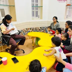 A typical Wednesday at Tickle Right is full of smiles and skill-building. Here, our trainer guides the children through a number recognition activity, making learning feel like a fun game.