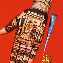 This vibrant Karva Chauth special design captures a romantic moment between a couple, framed by beautiful lotus and swan motifs. It’s a perfect example of how I create theme based mehandi for festivals.