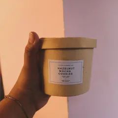 A jar of my Hazelnut Mocha Cookies, a popular add-on for my custom gift hampers.