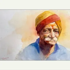 This piece, 'AN OLD BODY 2.0,' continues my exploration of age and character in watercolour. I focused on the kind eyes and proud moustache, using the wet-on-wet technique to create a soft, blended effect.
