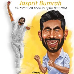 A celebratory caricature for Jasprit Bumrah being named ICC Men's Test Cricketer of the Year.