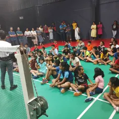 Conducting an awareness session on fitness and injury prevention for young athletes aged 6-10 at Arise Badminton Academy.