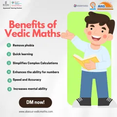 This graphic clearly outlines the key benefits of learning Vedic Maths with us. From removing phobia and simplifying complex calculations to increasing mental ability, our course is designed for holistic improvement.