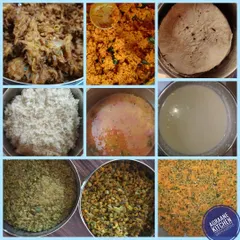 This is a glimpse into a special lunch order for 35 people. It includes a variety of dishes like Jolada rotti, Erulli bhaji (onion fritters), different palyas, and rice, showcasing the range of items I can prepare for your gatherings.
