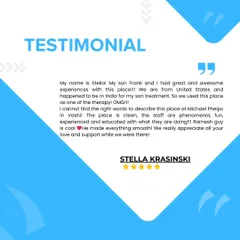 "The place is clean, the staff are phenomenal, fun, experienced and educated." We're so happy to receive this wonderful feedback from Stella, who joined us from the United States for her son's therapy.