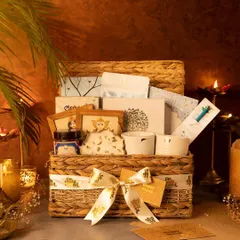 Our Green Diwali hamper is designed for conscious celebrating. Packed in a reusable woven trunk, it's filled with eco-friendly products that are good for the planet.