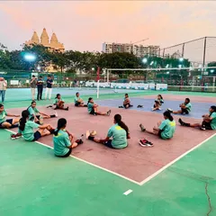 Our youth team stretching together after a tough practice session. We teach the importance of proper recovery and injury prevention.