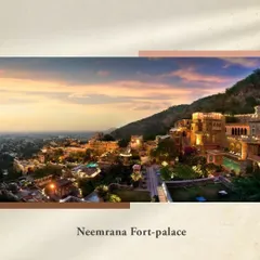 A stunning view of the Neemrana Fort-Palace at sunset, a truly magical destination for a royal wedding.