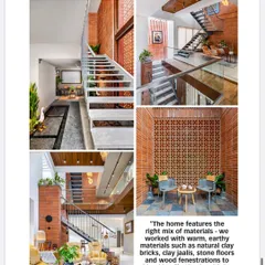 Another page from our feature in Trends Magazine, quoting our philosophy on using warm, earthy materials like clay bricks, jaalis, and stone to blend the home with its surroundings.