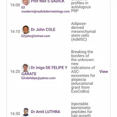 My speaking schedule at IMCAS Paris, where I discussed the latest advancements in hair restoration, comparing injectable peptides with traditional PRP treatments.