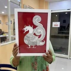 I was so proud of my student who created this beautiful Kalamkari peacock in one of my workshops. Seeing her hold the final, framed piece is what Art Voyage is all about.