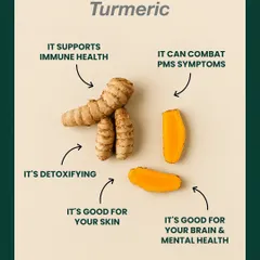 Turmeric is a powerful anti-inflammatory spice that we love using in our kitchen. It supports immune health, helps combat PMS symptoms, and is great for your skin and brain.