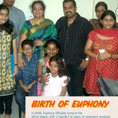 In 2008, Euphony was officially born. This picture shows our first group of students. What started with piano and keyboard soon grew to include drums, guitar, and singing, shaping Euphony into a true home for music.