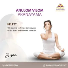 Anulom Vilom, or alternate nostril breathing, is a calming pranayama technique I teach to regulate stress levels and hormone secretion. It is a simple yet powerful practice for bringing balance to the mind and body.
