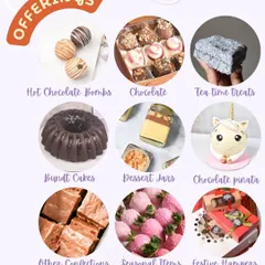 Beyond cakes and cookies, we also offer a variety of other confections. This includes hot chocolate bombs, dessert jars, bundt cakes, festive hampers, and chocolate piñatas.