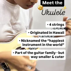 Meet the ukulele. With just four nylon strings, this small member of the guitar family is nicknamed the "happiest instrument in the world" for its bright, cheerful sound.