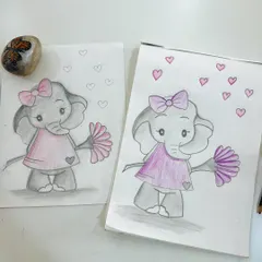 A cute elephant character, first sketched in pencil and then brought to life with soft color.