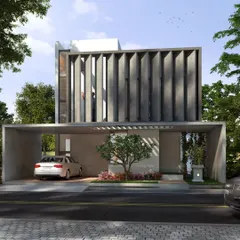 The Nayak Residence showcases our application of green building principles in a contemporary design. The large concrete fins are not just a strong visual element; they provide passive cooling by shading the interiors, reducing energy consumption while ensuring privacy.