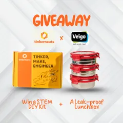 The official graphic for our giveaway with Veigo. One box for a happy tummy, and one box for a curious mind.