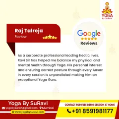 This review from a corporate professional, Raj Talreja, emphasizes how our focus on correct posture and personal attention helped him balance his physical and mental health amidst a hectic life.