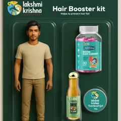 This is my complete Hair Booster Kit, designed to tackle hair fall from the inside and out. It features my 32-herb oil to prevent hair fall, a forehead gel to encourage baby hair growth, and biotin gummies for essential nourishment.