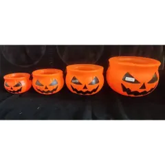 Our pumpkin bowls come in a set of four different sizes. These are great for serving candy and snacks at your Halloween party or for creating a fun decorative display.