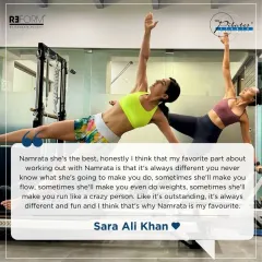 Sara Ali Khan shares why Namrata is her favorite trainer. She loves that every workout is different and fun, whether it's flowing through Pilates moves, lifting weights, or even running.