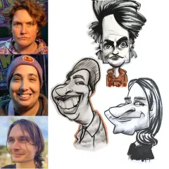 Here are some exaggeration studies I did from reference photos. Practice like this helps me hone my skills in capturing a likeness quickly.