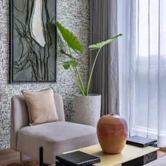 My textured artwork 'Vakra' featured in a Pune home designed by Radhika Utpat Studio and published in Home Publication. This collaboration was about creating 'functional art'.