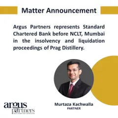 This announcement details our representation of Standard Chartered Bank in the insolvency and subsequent liquidation proceedings of Prag Distillery. We successfully navigated the NCLT process and settlement negotiations, resulting in a full recovery of our client's outstanding dues.