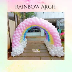 A simple yet stunning pastel rainbow balloon arch makes for a cheerful and welcoming party entrance. This versatile piece can be customized to fit a wide variety of themes, from unicorns to art parties.